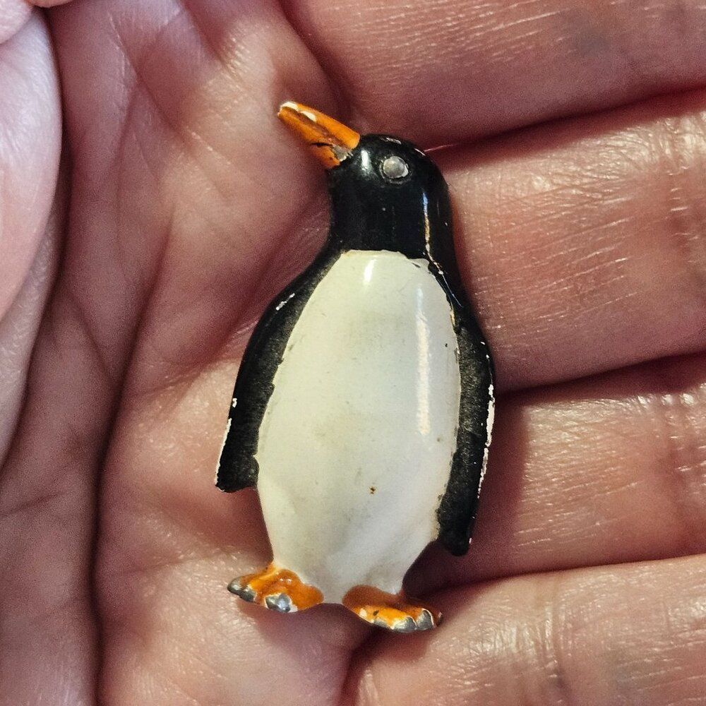 Charming Penguin Brooch Black White Orange Vintage Metal
